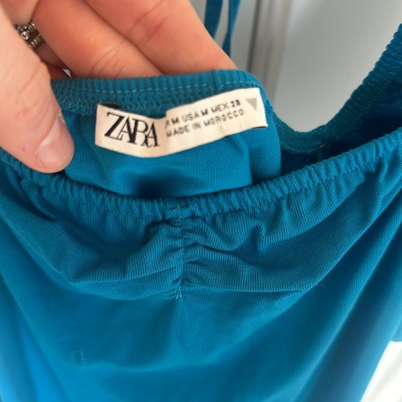 Zara puff sleeve tie in the back blue dress size medium - Picture 4 of 5